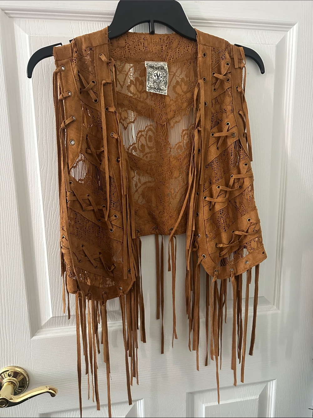 Boho Lace & Fringe Women's Shorts Vest - Tan